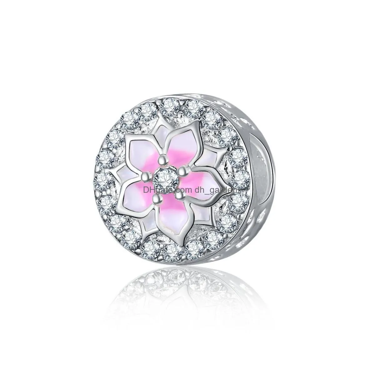 aouveza style pink flower beaded charm fit original pandora charms silver 925 bracelet diy women jewelry