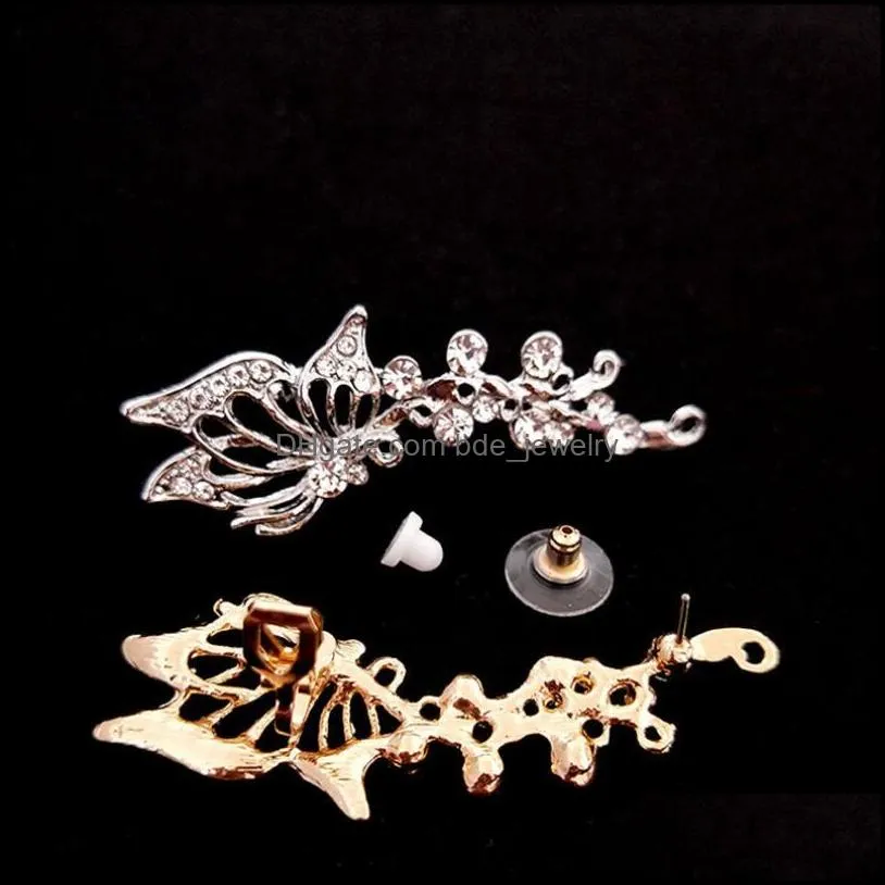 bohemian no piercing crystal rhinestone butterfly ear cuff wrap stud clip earrings for women girl trendy earrings jewelry 1 piece