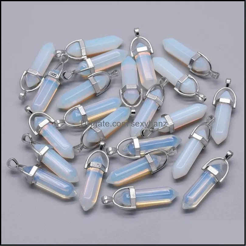 natural stone crystal pillar charms opal rose quartz chakra pendants for jewelry making diy necklace earrings