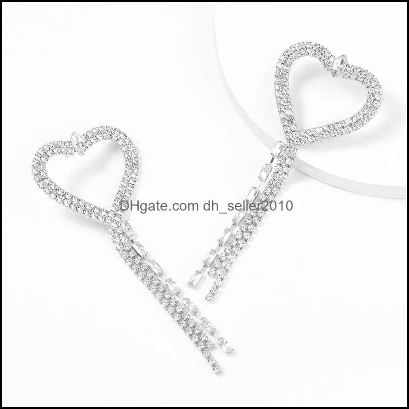 boutique shiny rhinestone heart dangle earrings for women jewelry geogous party dress statement accessories chandelier 3495 q2
