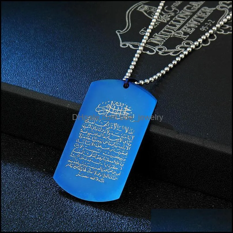 arabia scripture necklaces for women men stainless steel dog tag pendant beads chains fashion jewelry gift