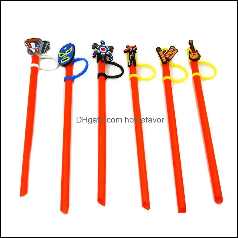 custom mexican style soft silicone straw toppers accessories cover charms reusable splash proof drinking dust plug decorative 8mm straw party