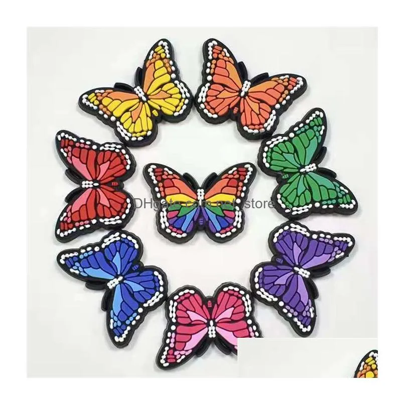 wholesales colorful butterflies pvc shoe custom any style women accessories decoration charms for clog