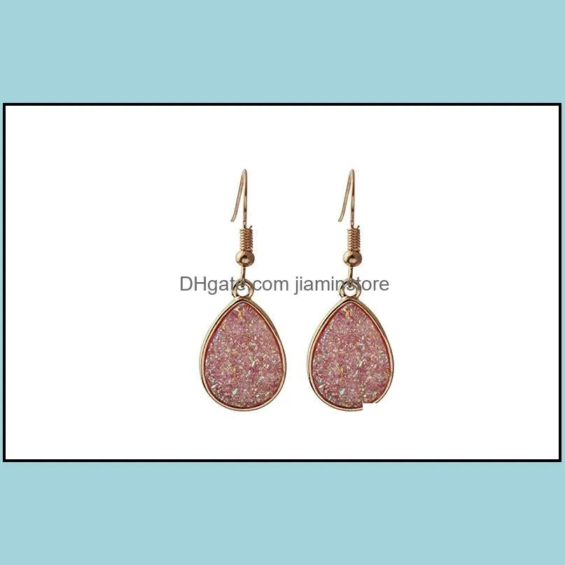 fashion 4colors druzy drusy earrings gold plated geometry faux natural stone resin dangle earrings for women jewelry