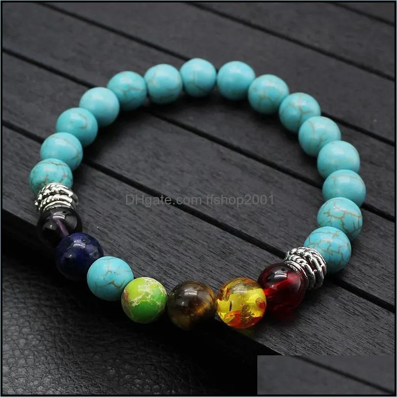 7 chakra charm yoga beads bracelets for women mens lava rock tiger eye amber turquoise amethyst lapis lazuli natural stone handmade