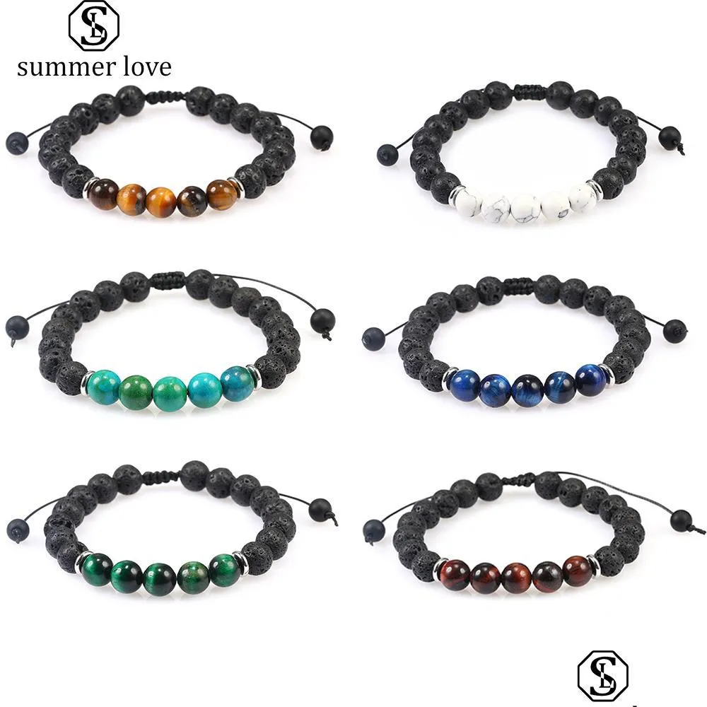 8mm lava stone tiger eye bead charm bracelet for women men fashion natural volcanic stone braide abjustable yoga energy bracelet