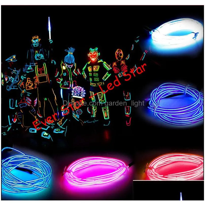 flashing el wire neon lighting lamp 1m 2m  flexible battery power led ribbon light cold light stage props strip light 10 colors