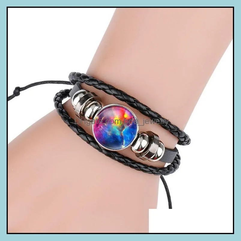 space galaxy nebula bracelets for women men gem star moon universe starry glass cabochon charm woven leather bangle jewelry gift