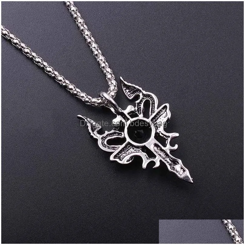 pendant necklaces cool punk vintage dragon sword pendants red black crystal necklace for men charm jewelry