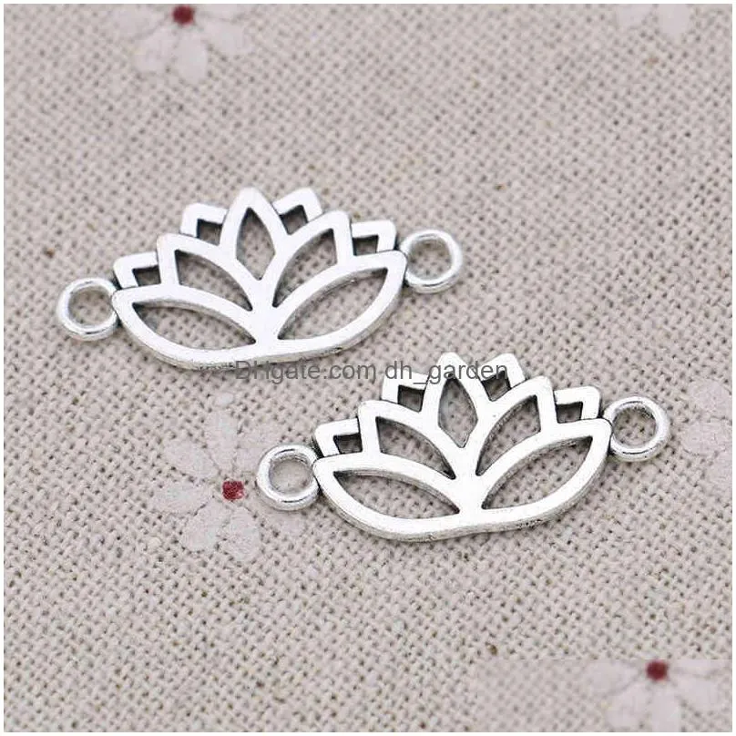 30pcs antique silver plated lotus flower charm connector for jewelry making bracelet accessories diy craft 27x13mm