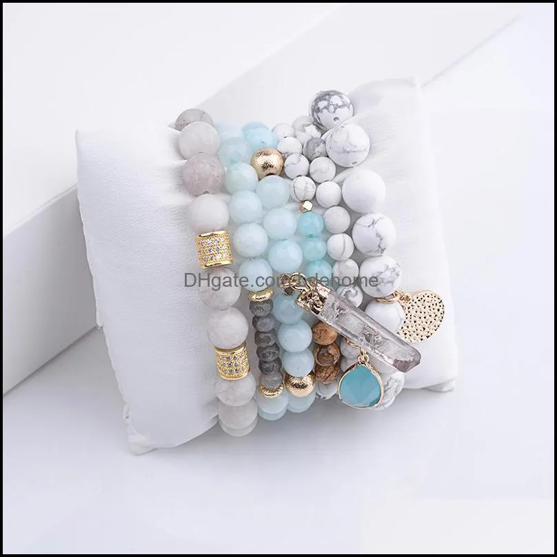 natural crystal bead bracelet jewelry set high quality agate white pine stone stretch bracelets bangle accessories for women