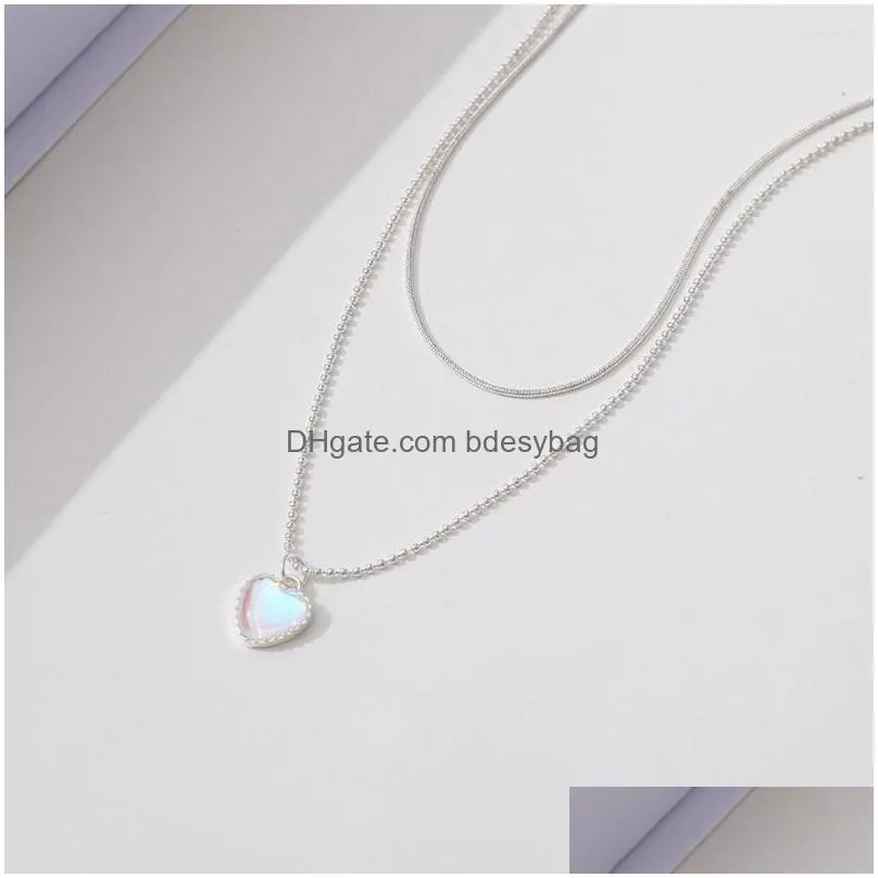 pendant necklaces double layer necklace for women imitation pearl crystal heart chokers girls gift bohemia jewelry