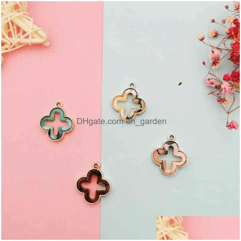 10pcs acrylic lucky grass charms fourleaved clover alloy pendants fit diy earrings bracelet jewelry accessory fx401