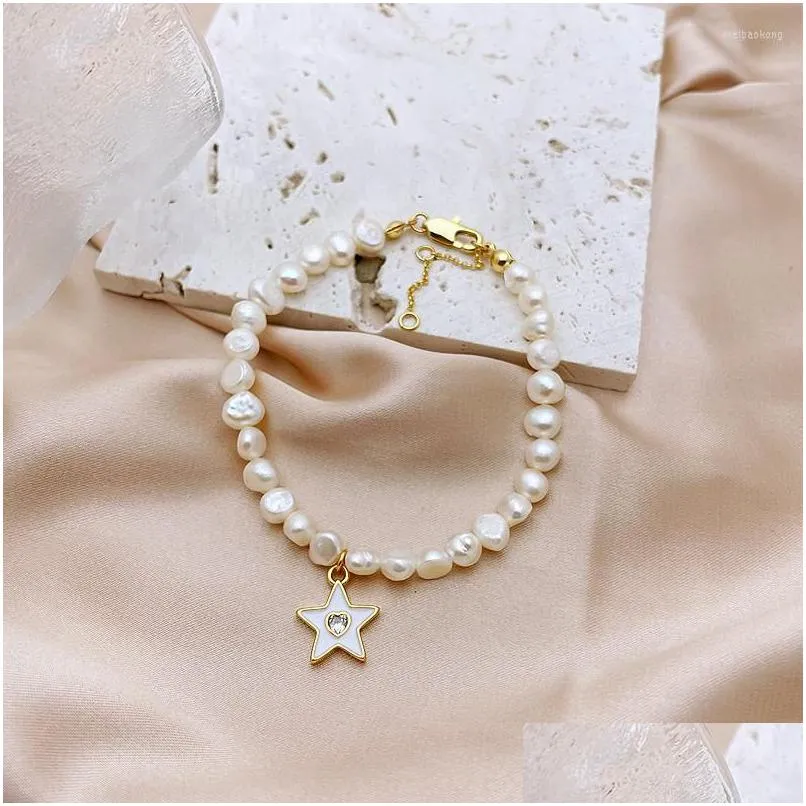 strand south korea simple drop glaze natural pearl bracelet fivepointed star love zircon niche baroque specialshaped fashion jewelry