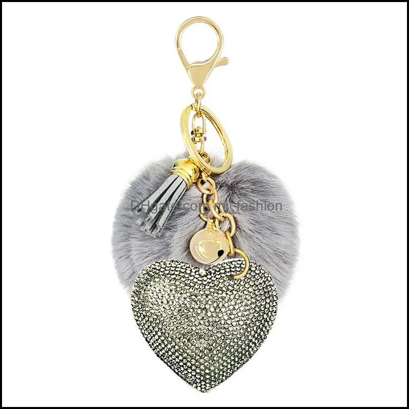 colorful poms key rings heart love keyring pendant fluffy ball faux fur keyfobs cartoon santa claus crystal keychains jewelry