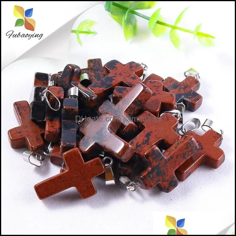 natural stone quartz crystal opalite unakite agate trendy charms cross necklace pendants for jewelry making