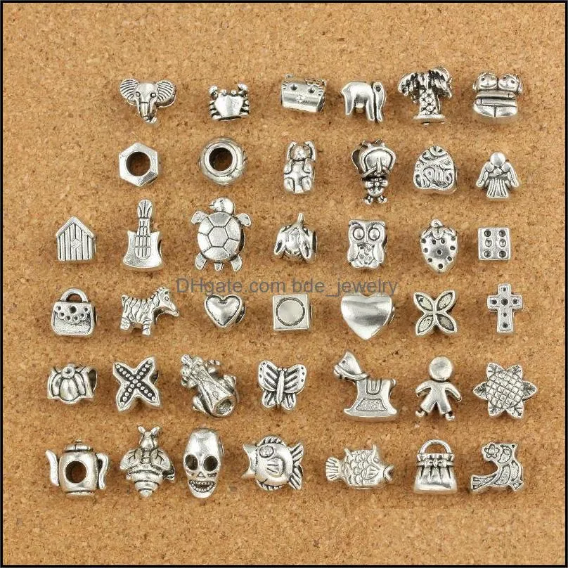 40 styles big hole loose beads charms fashion silver metal european skull square beads for bracelets necklaces jewelry making