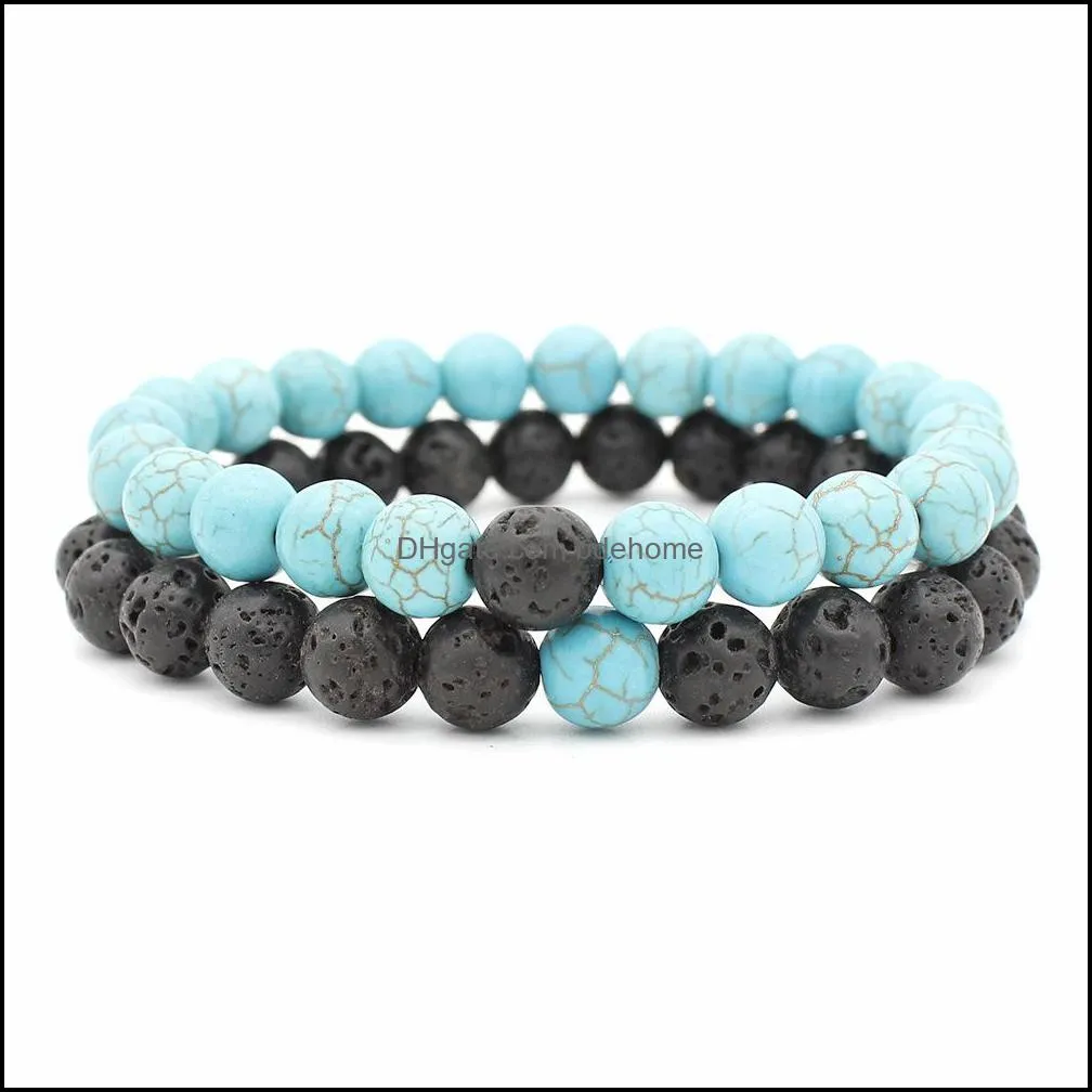 couple bracelet turquoises black matte natural stone bangle 8mm elastic rope beaded bracelets for women jewelry q92fz