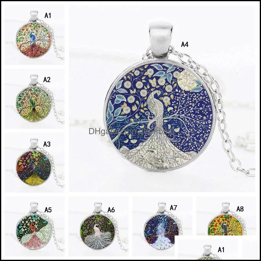  beautiful peacock feather necklace for women cabochons glass animal pendant chains fashion jewelry gift