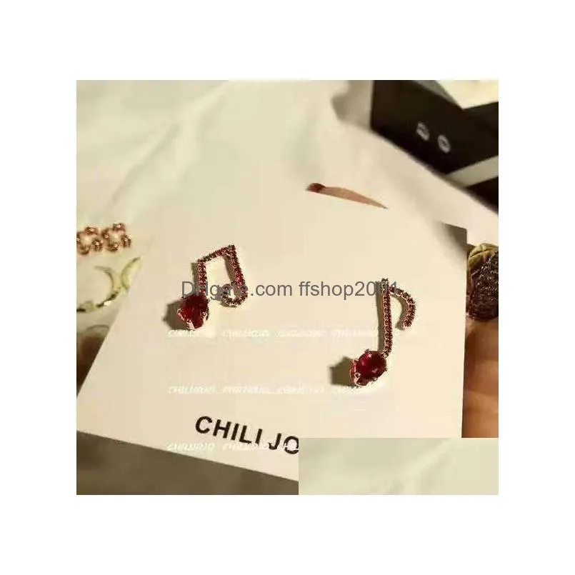 fashion jewelry s925 silver needle asymmetrical musical notation earrings crystal rhinstone stud earrings