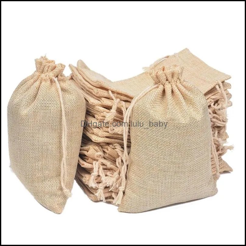 7x9cm 9x12cm 10x15cm 13x18cm original color mini pouch jute bag linen hemp jewelry gift pouch drawstring bags for wedding favors 382