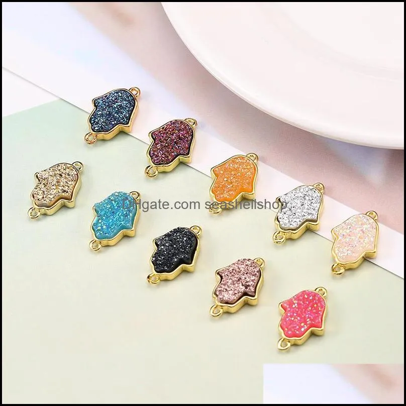  fashion fatima hamsa hand druzy resin stone pendant for bracelet bangle necklace gold cute 10 color diy charm jewelry