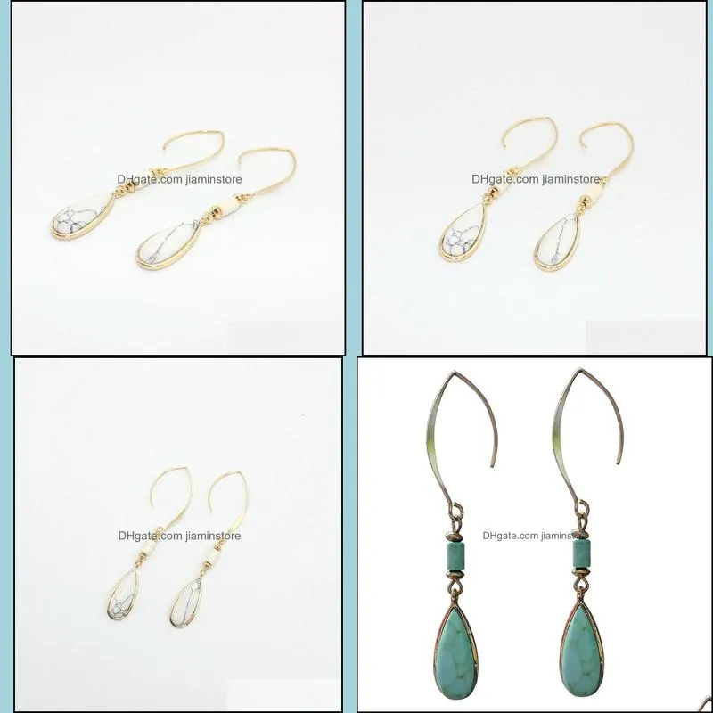 fashion gold color water drop natural stone white green turquoise dangle earrings jewelry for women