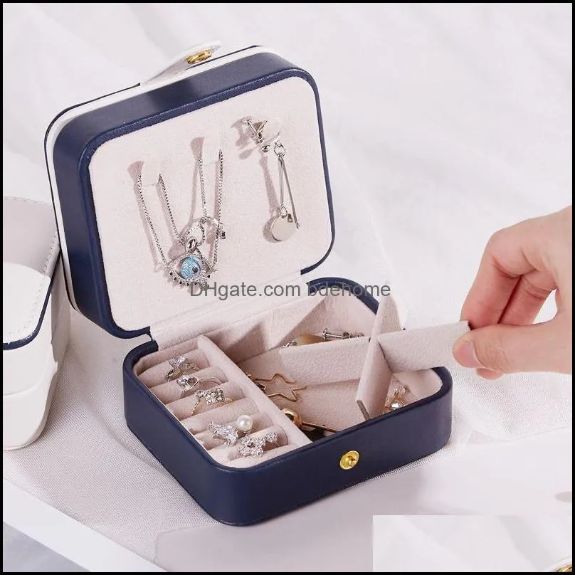 doublelayer travel jewelry organizer box girl portable pu leather earring ring necklace jewellery storage case 11x9cm