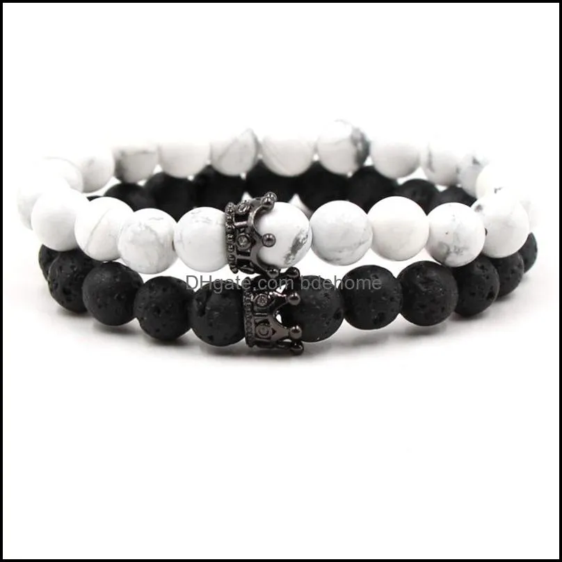 crown charm bangle 8 mm black lava rock stone oil diffuser bracelet for couples fashion accessories q60fz