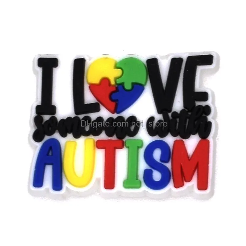 autism theme shoe parts accessories decoration charm buckle jibitz for croc charms clog wristband buttons