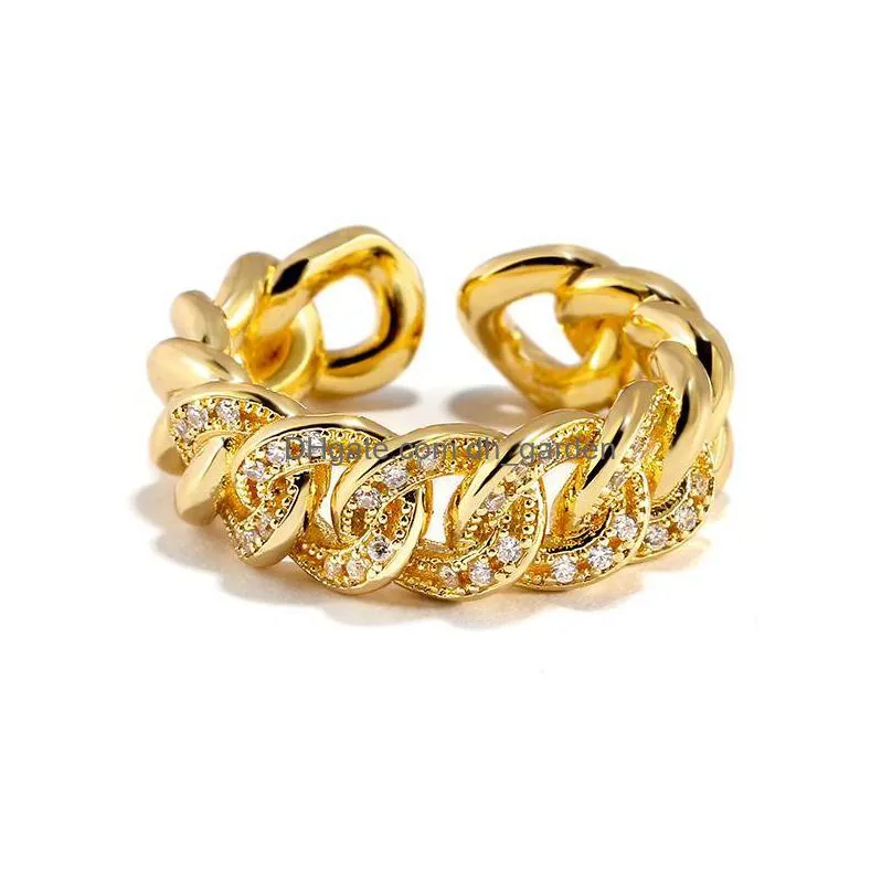 cluster rings punki gold silver color chunky link twisted geometric chain ring for women vintage open adjustable 2021 trendy