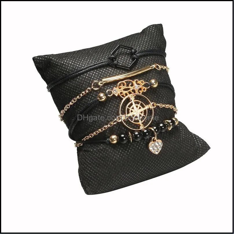 personality compass black hexagon bracelet love beaded pendant bangle charm jewelry bohemia couples bracelets set fashion k79fa