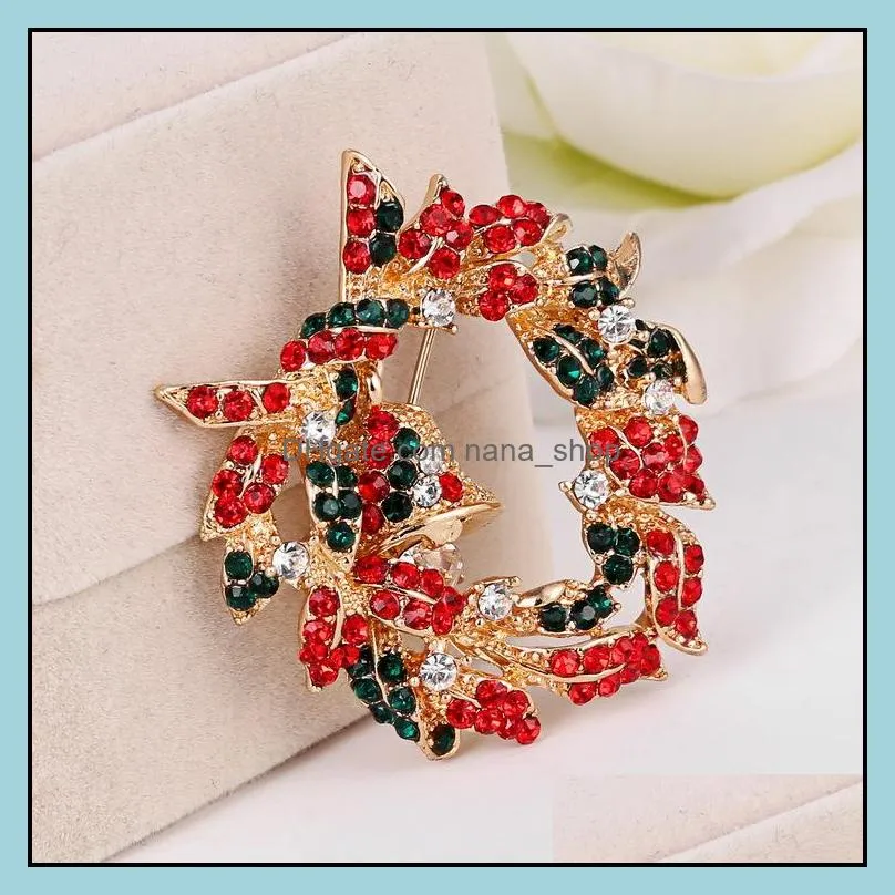 fashion christmas jewelry women brooches luxury crystal rhinestone small bell garland brooches pin for christmas gift wholesale in