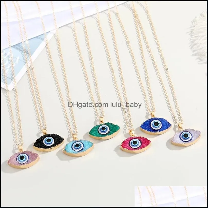 fashion 7colors eye druzy drusy necklace gold plated geometry faux natural stone resin necklace for women jewelry 441 q2