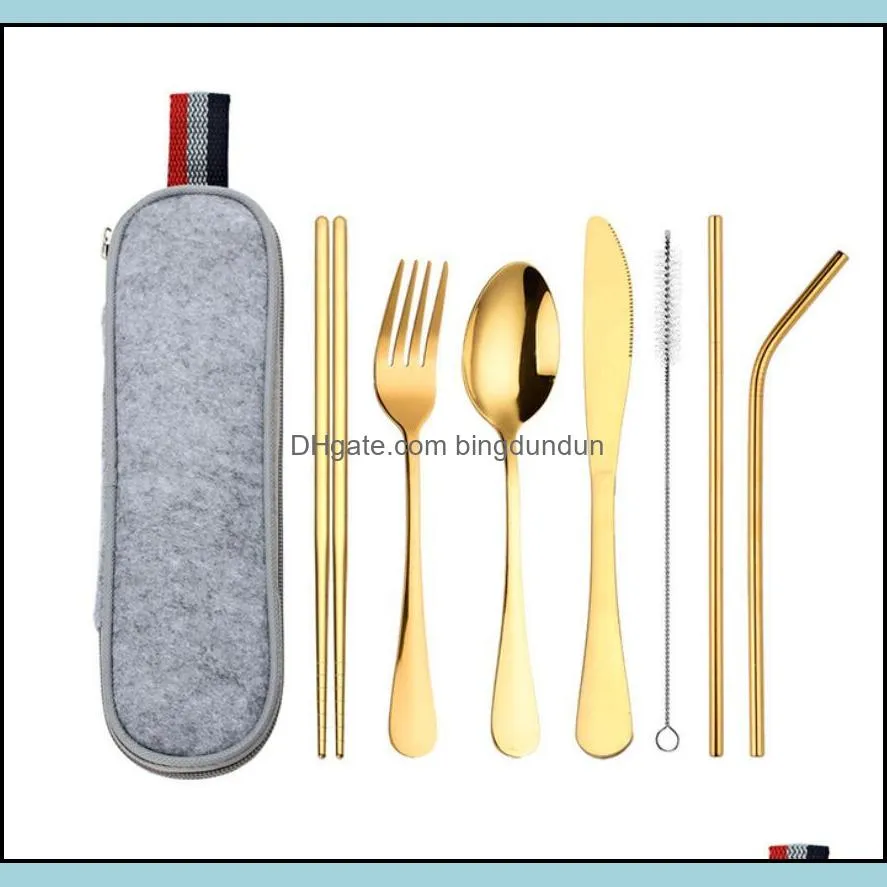 portable stainless steel flatware set travel camping cutlery set utensil silverware dinnerware with a waterproof case rra12625