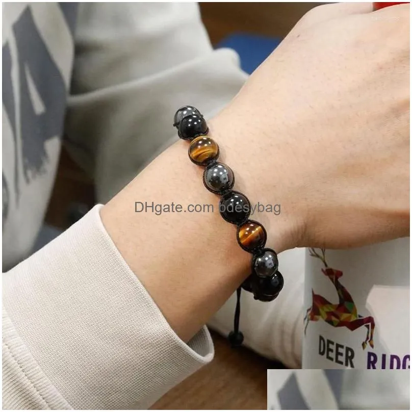 strand d0lc 10mm natural threecolor stone bracelet tiger eye black gallstone light beads healing for balance