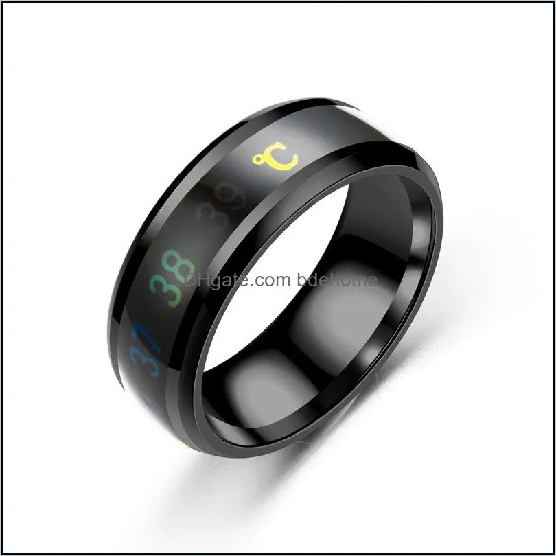 8mm 316l stainless steel temperature designer rings mood emotion intelligent thermometer finger rings for women men couple fashion