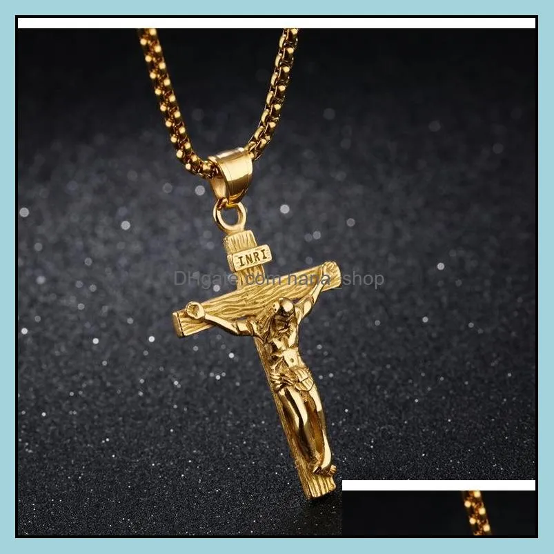  titanium steel men s cross necklaces christian jesus crosses crucifix pendant charm popcorn chains for women hip hop faith