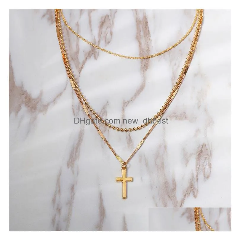 europe fashion jewelry womens cross necklace cross pendant multilayer chains ladies sweater necklace