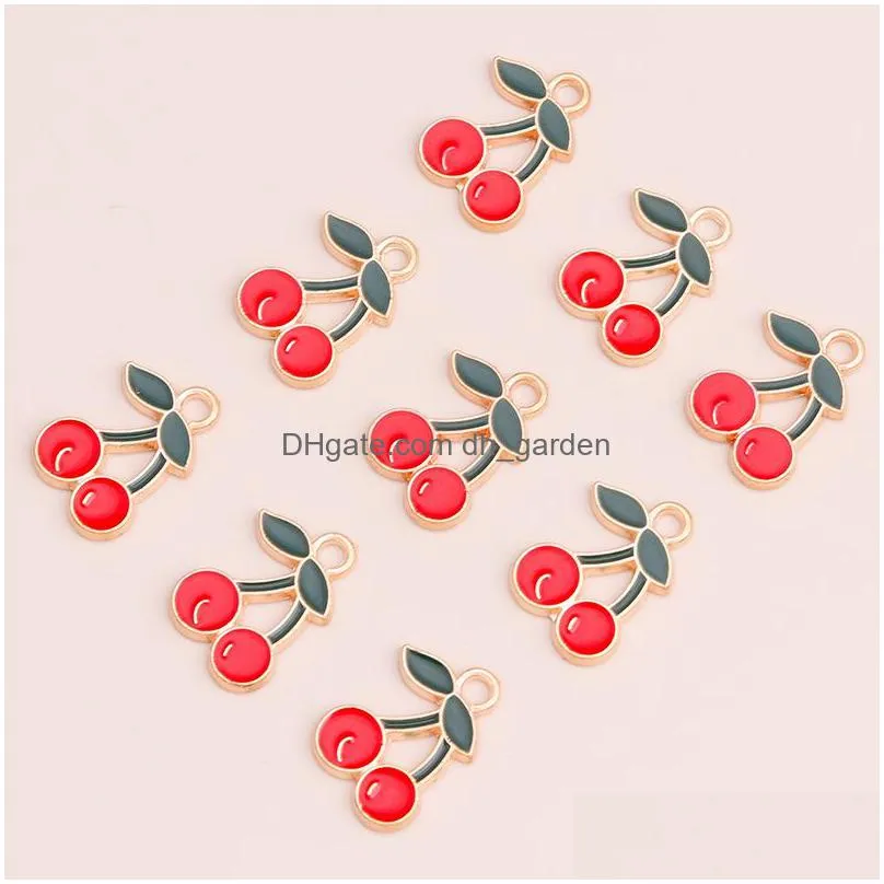 10pcs 17x12mm enamel cherry charms beads for diy making bracelets necklaces crafting drop earrings jewelry accessories