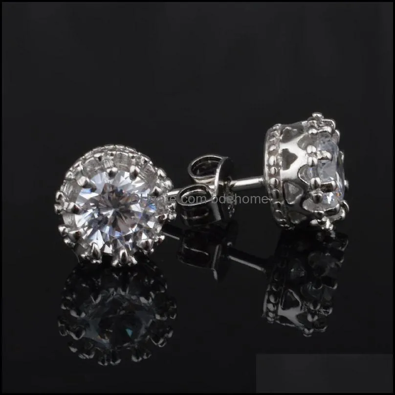 2017 korean cubic zirconia earrings silver cz crystal diamonds crown wedding ear stud for women ladies fashion jewelry small lots