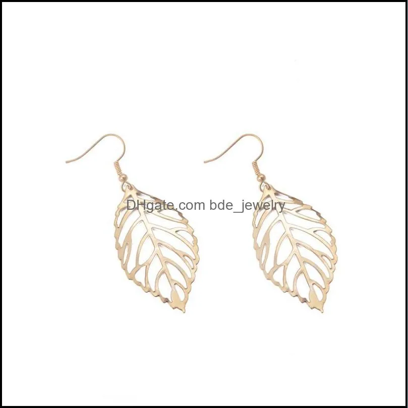 fashion charm wholesale jewelry hollow metal leaves dangling long statement drop earrings for women