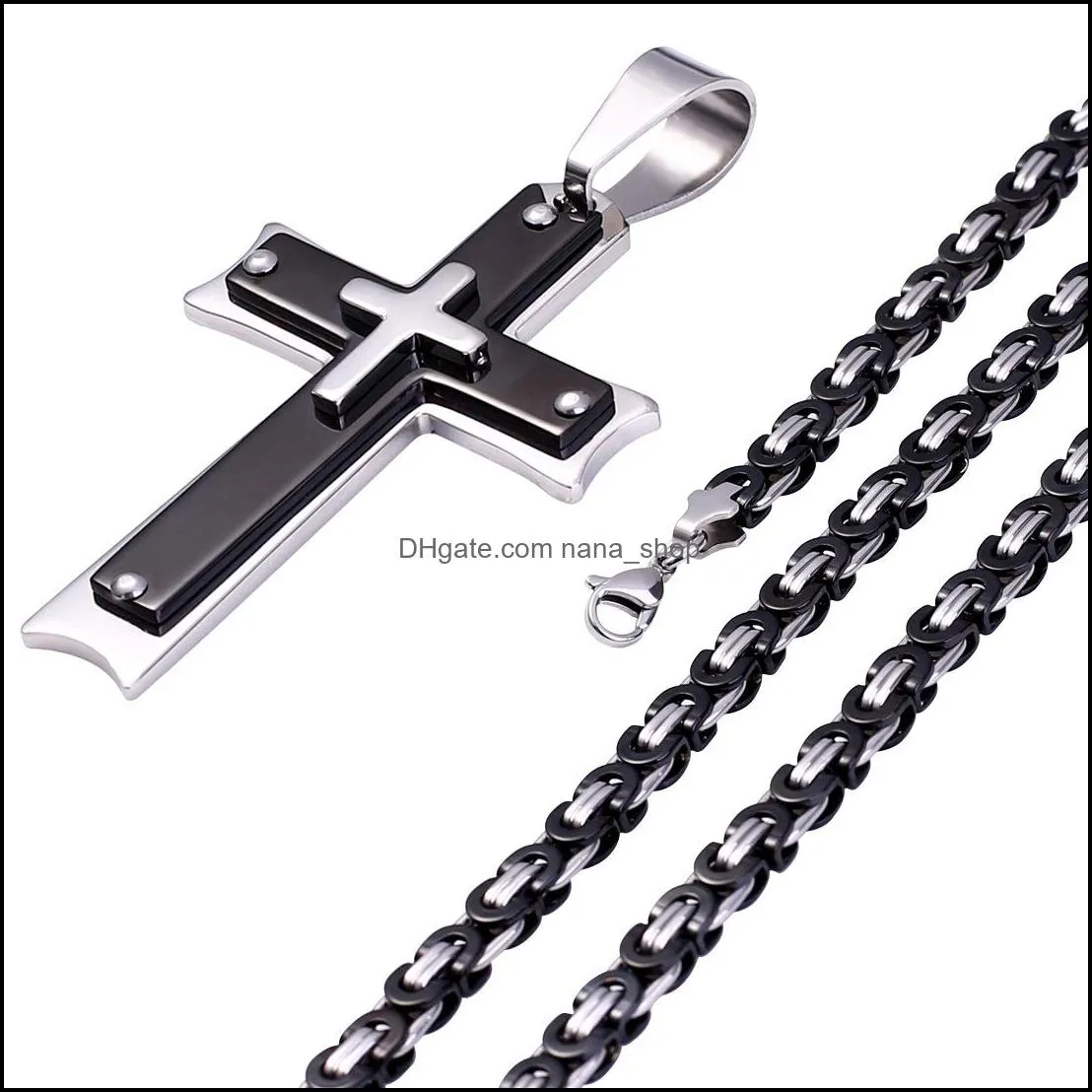 mens cross pendant stainless steel christian jesus crucifix charm bike chain necklace for women punk jewelry gift