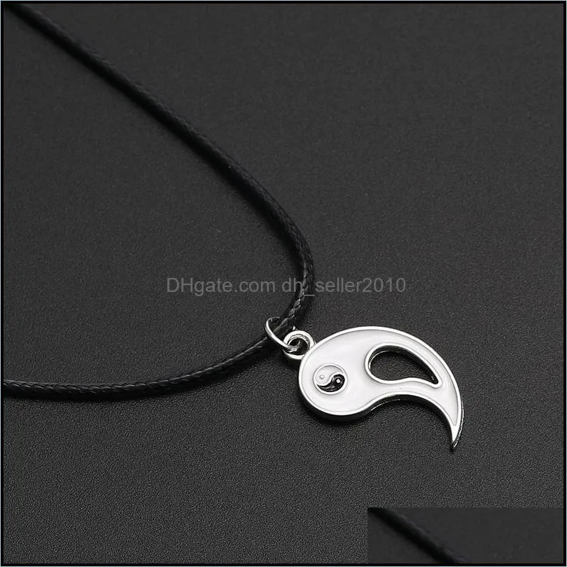  fashion vintage stitching yin and yang pendant necklace couple leather rope chain necklaces black white friends friendship jewelry