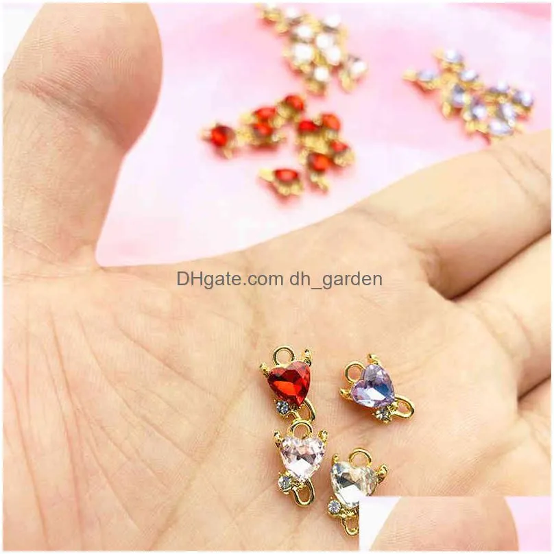10pcs mini crystal heart shape love charms pendant 13x8mm gold color zinc alloy charm for diy earring jewelry making accessories