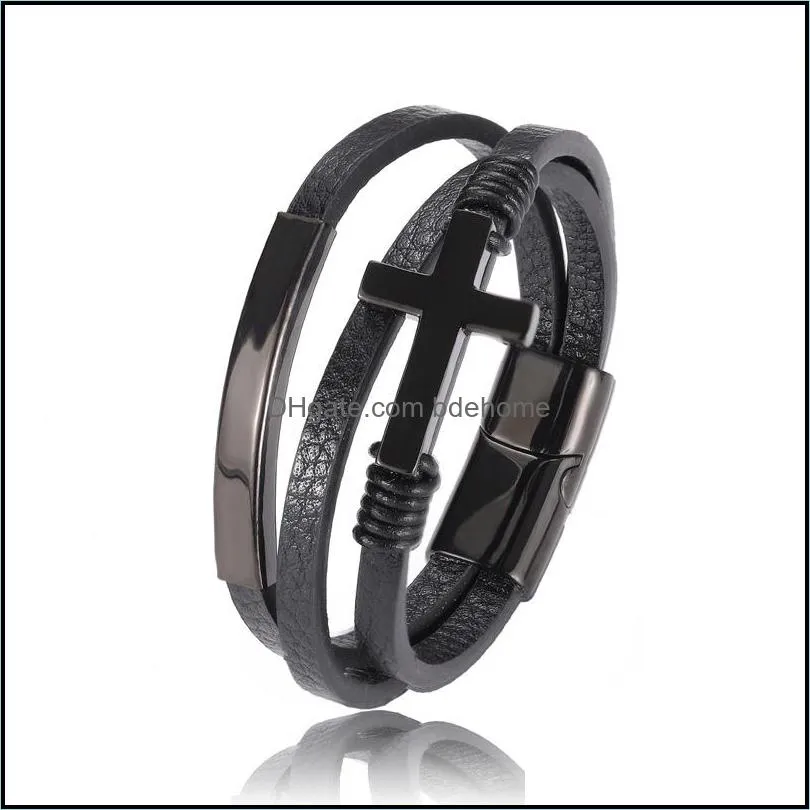 stainless steel leather cuff wrapped bracelet jewelry women bangle men cross bracelets q291fz