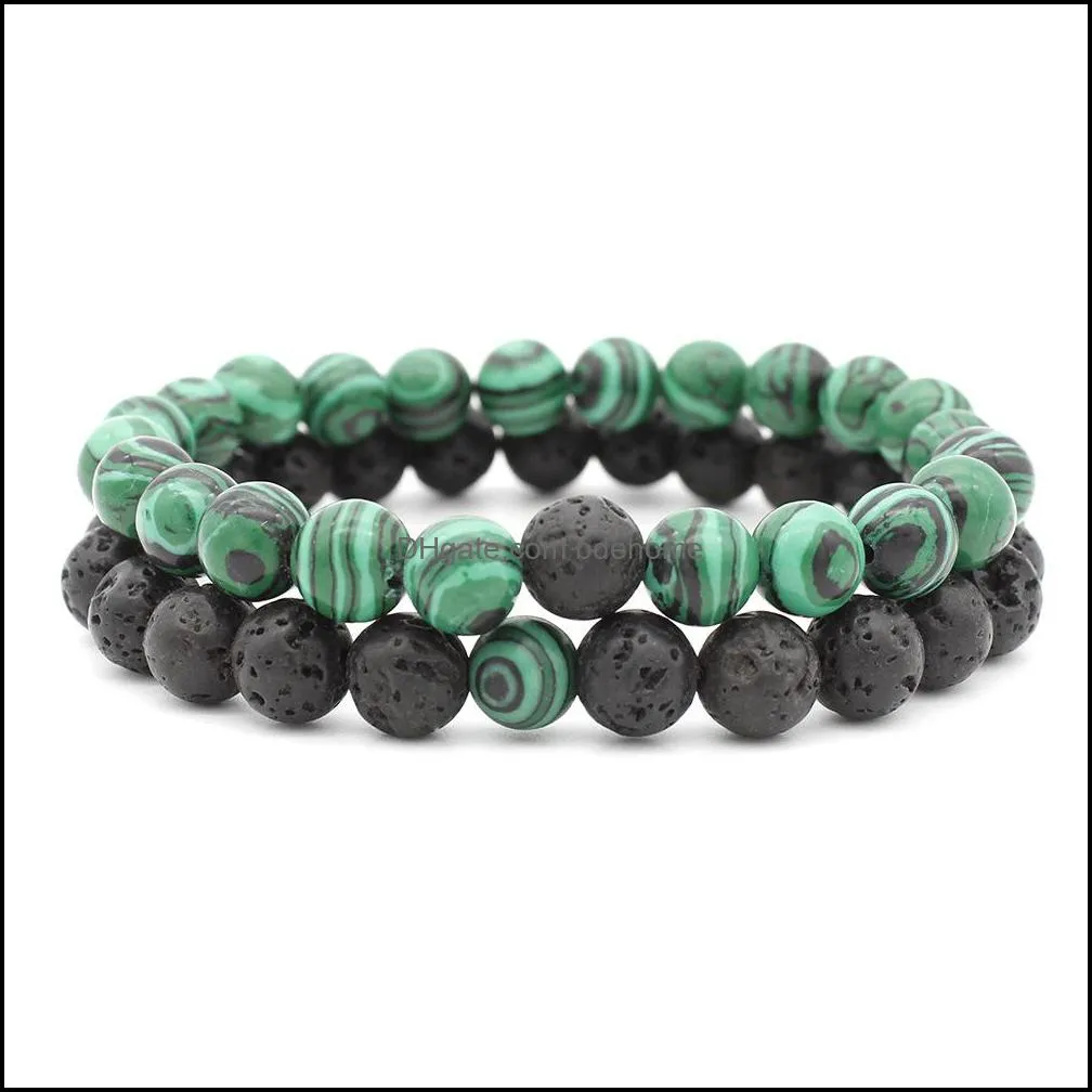 couple bracelet turquoises black matte natural stone bangle 8mm elastic rope beaded bracelets for women jewelry q92fz