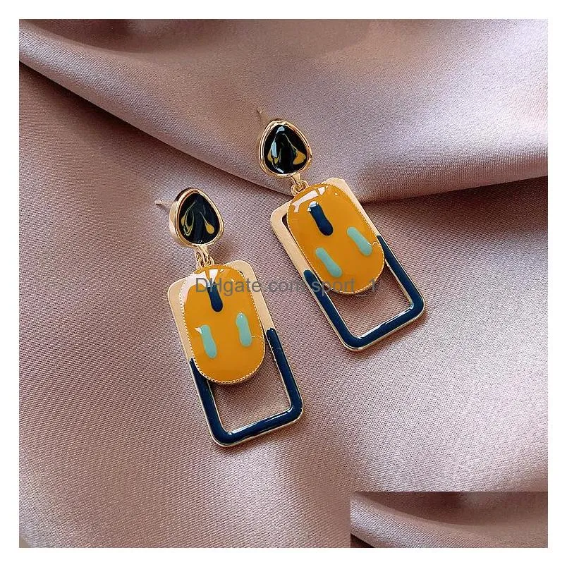 fashion jewelry s925 silver post earrings vintage abstract glaze geometric dangle stud earrings