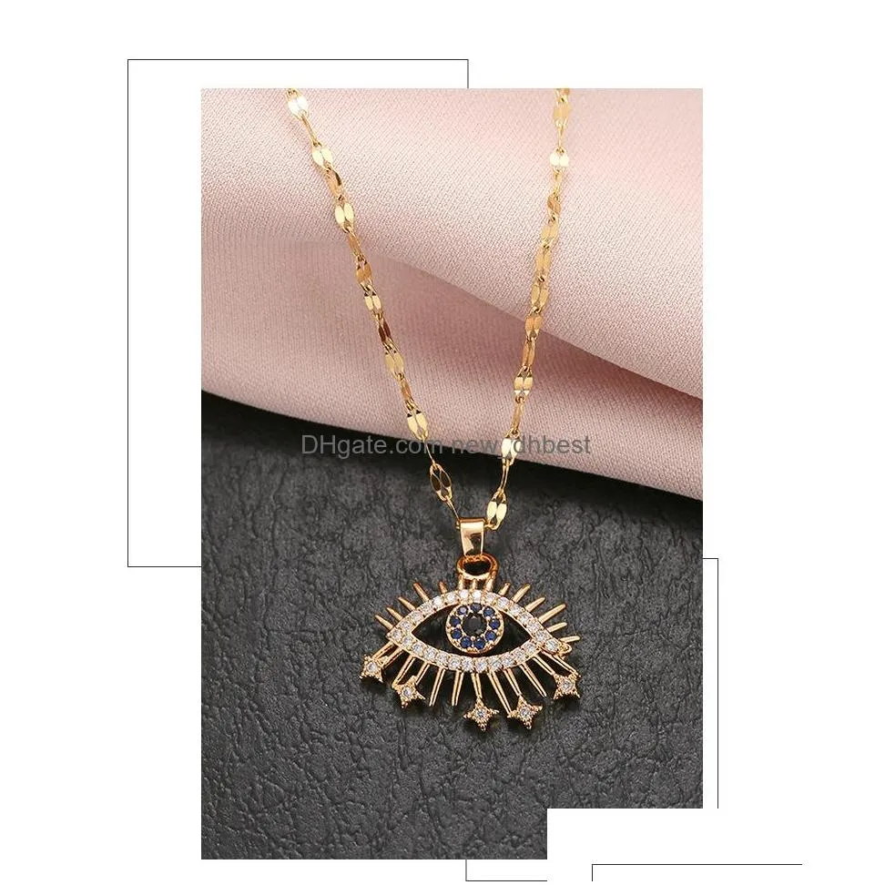 fashion jewelry evil eye pendant necklace for women titanium steel cystal rhinestone blue eye choker necklace