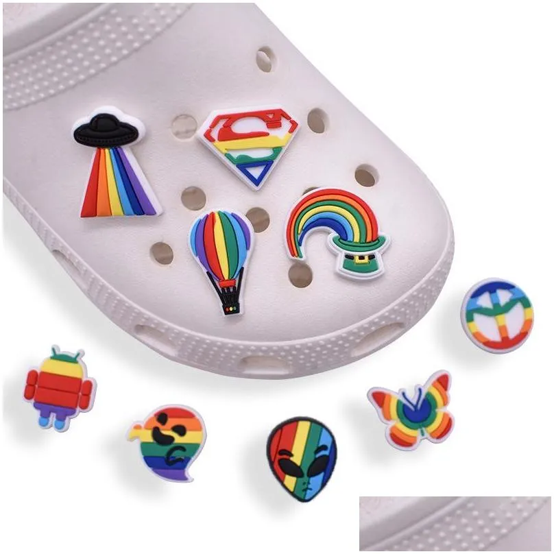 pvc rainbow amulet shoe charm decoraion buckle accessories jibitz for croc charms clog bracelets wristband buttons